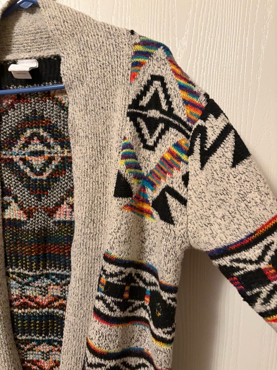 Northern Angel Open Front Aztec Southwestern Pattern Cardigan Sweater - Cream XL - Picture 6 of 7